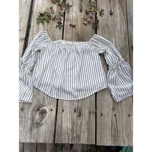 ALTAR'D STATE Crop Off Shoulder Striped Blouse S‎ White W/vertical Black Stripes